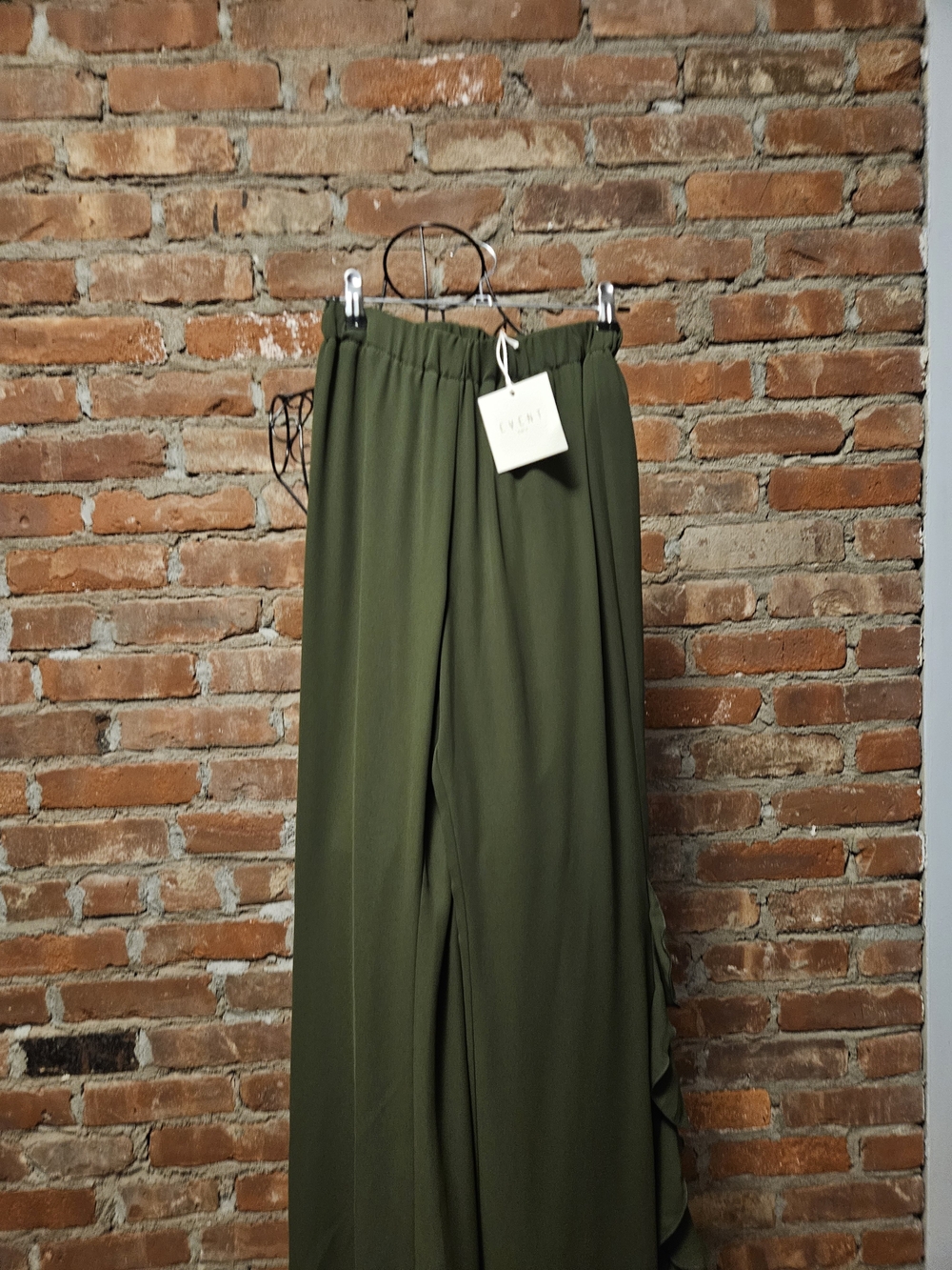 Event Olive Wide-Leg Women's Pants With Side Ruffle Accent Size 4 Lined NWT